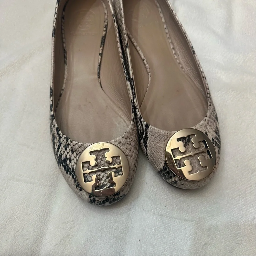 Tory Burch Reva Snake Skin Print Ballerina Flats Size 8M